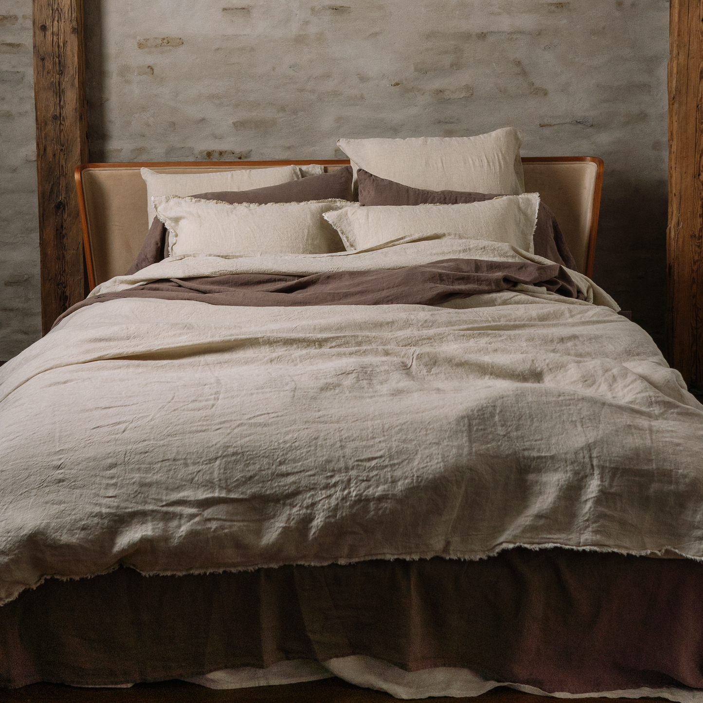 Cappuccino color flat sheet in mix and match combination with sandy color bedding