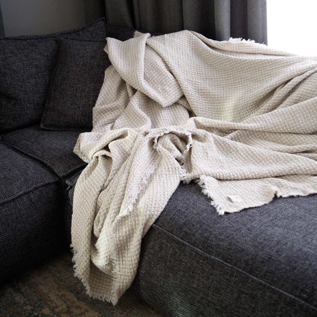 Linen Waffle Blanket - Sandy